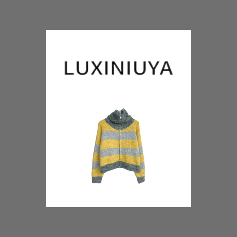 【LUXINIUYA】条纹小糯米 -百搭朝韩2024新品保暖秋冬款毛衣#CX2140