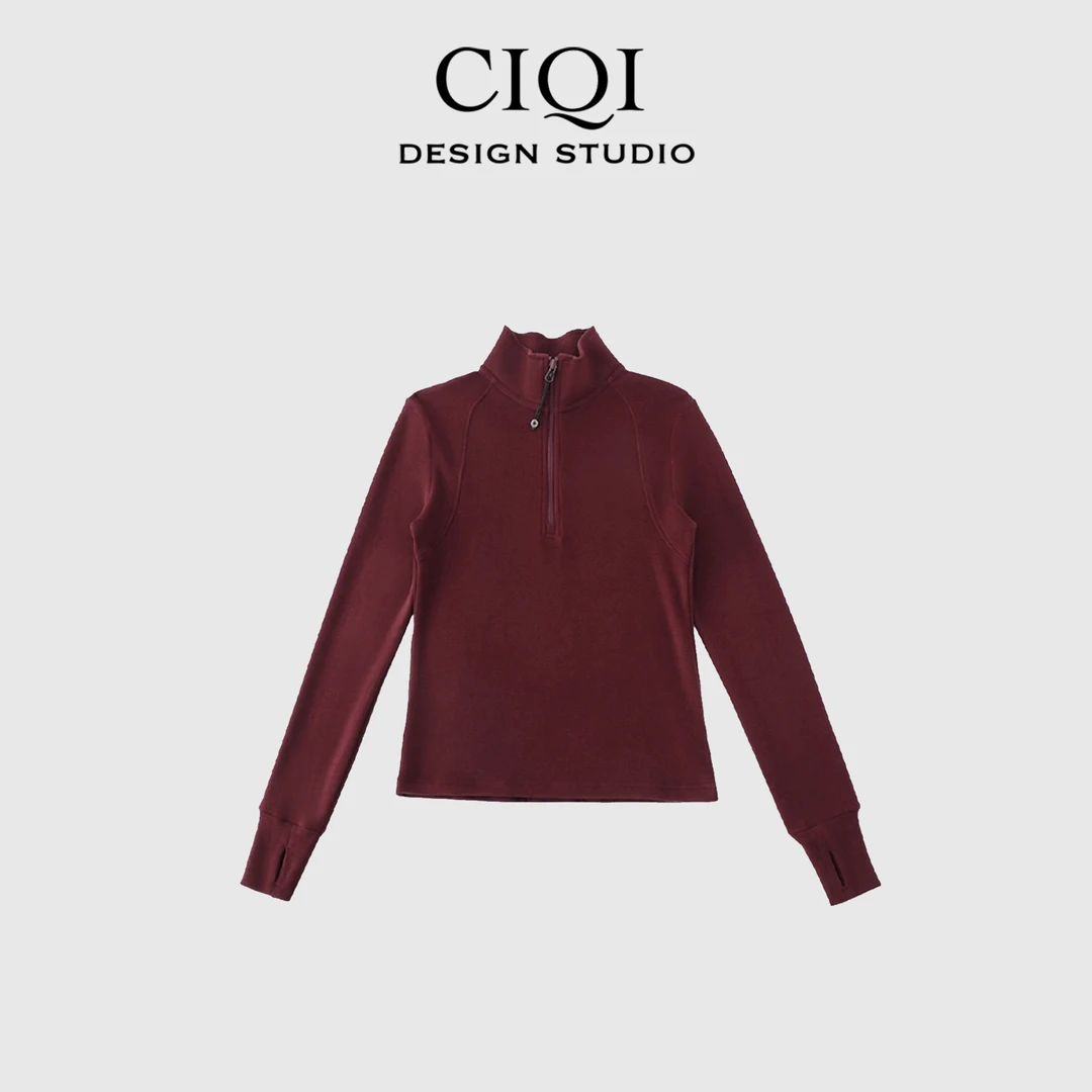 CIQI STUDIO 秋季新品休闲桑蚕丝混纺基础长袖百搭打底2965