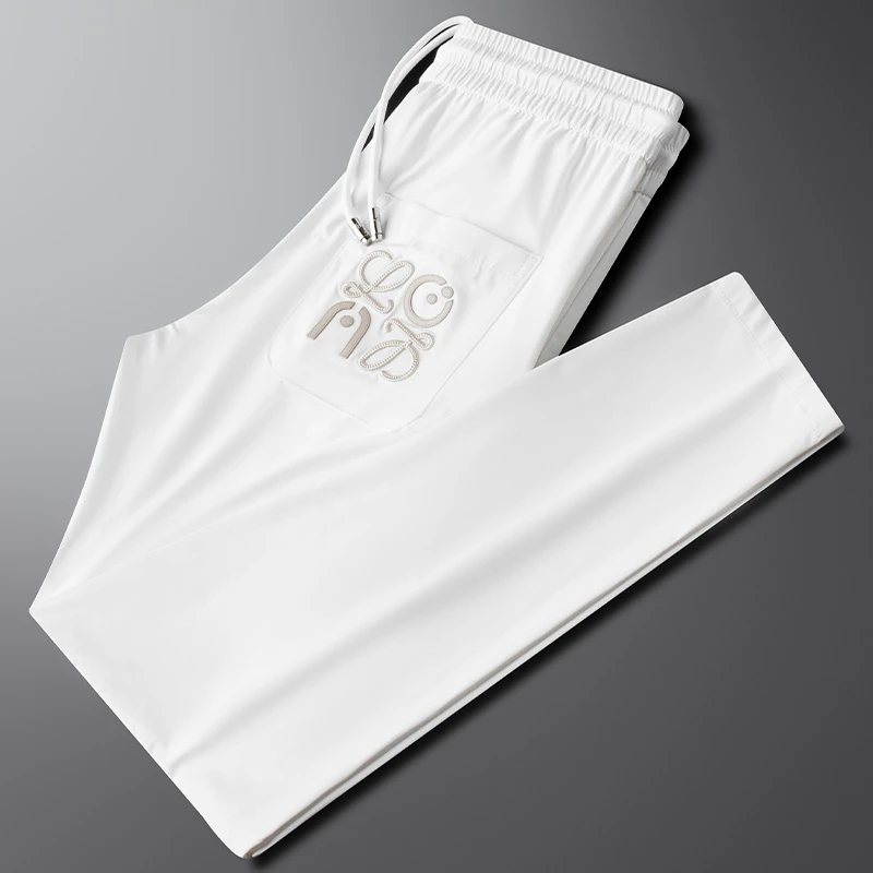 轻奢冰丝休闲裤子男款2025新款弹力夏季薄款速干修身直筒运动卫裤