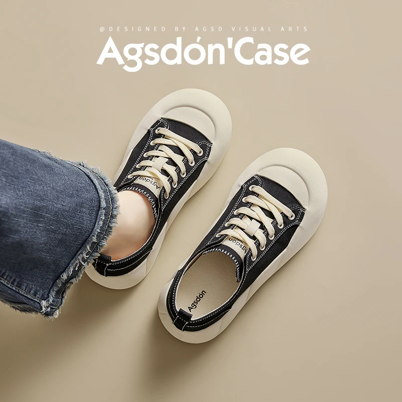 奥古狮登厚底帆布鞋女2025新款春夏休闲板鞋丑萌大头运动小白鞋xx