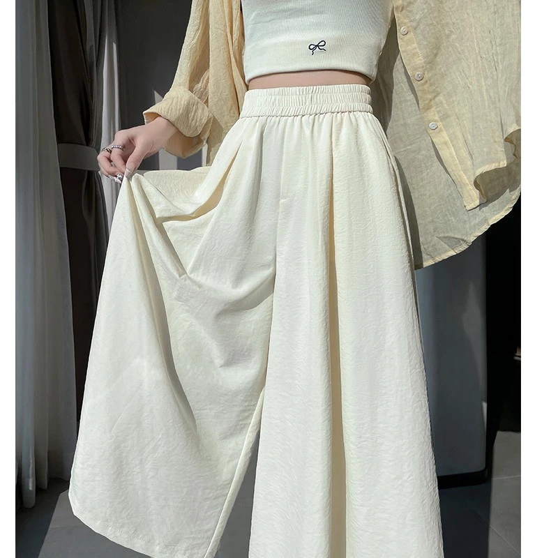 VONSRMAN泡泡皱裙裤女春夏季2025新款高腰宽松八分休闲阔腿裤