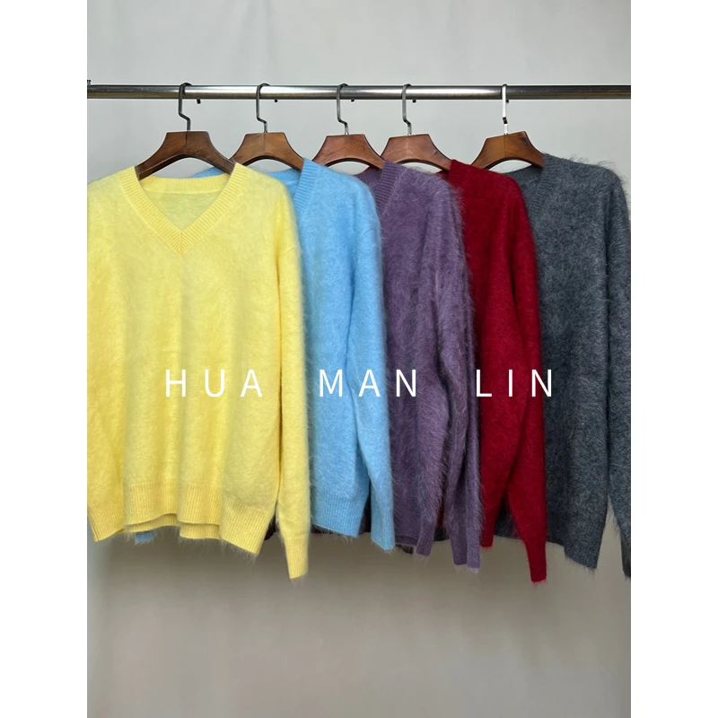 【花满林】五色V领山羊绒拉毛净版上衣58088【308克左右】