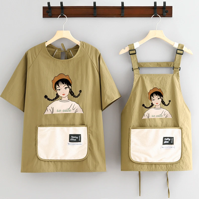 夏季防泼水半袖围裙家用厨房做饭围腰摆摊奶茶店餐饮工装定制印字