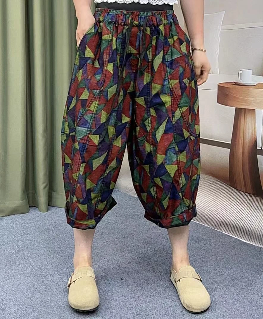 HY   彩色三角多条弧形分割线牛仔裤