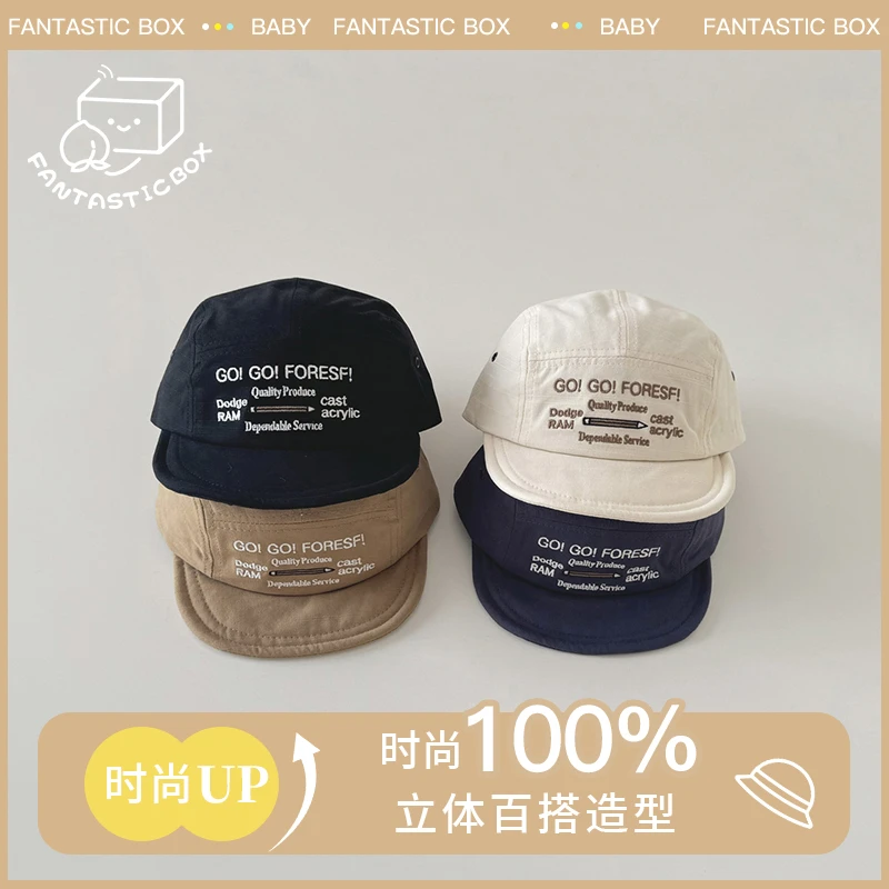 儿童帽子2025春季新款韩版时尚百搭复古字母刺绣软檐宝宝鸭舌帽