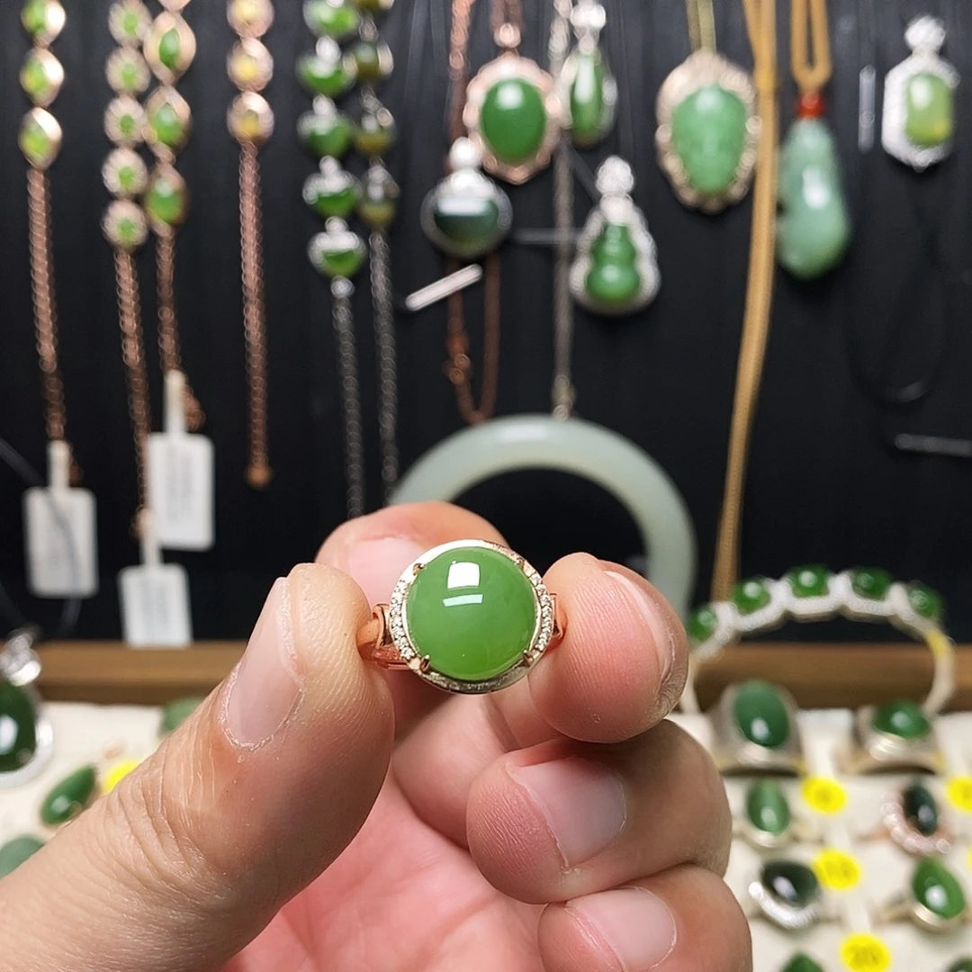 和田玉（碧玉）银S925镶嵌戒指