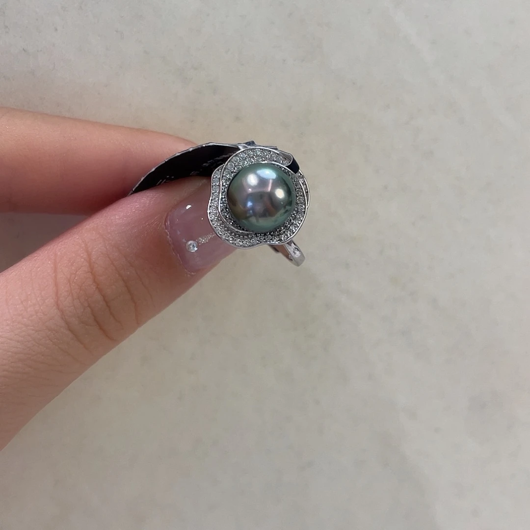 银S925镶嵌海水珍珠戒指9