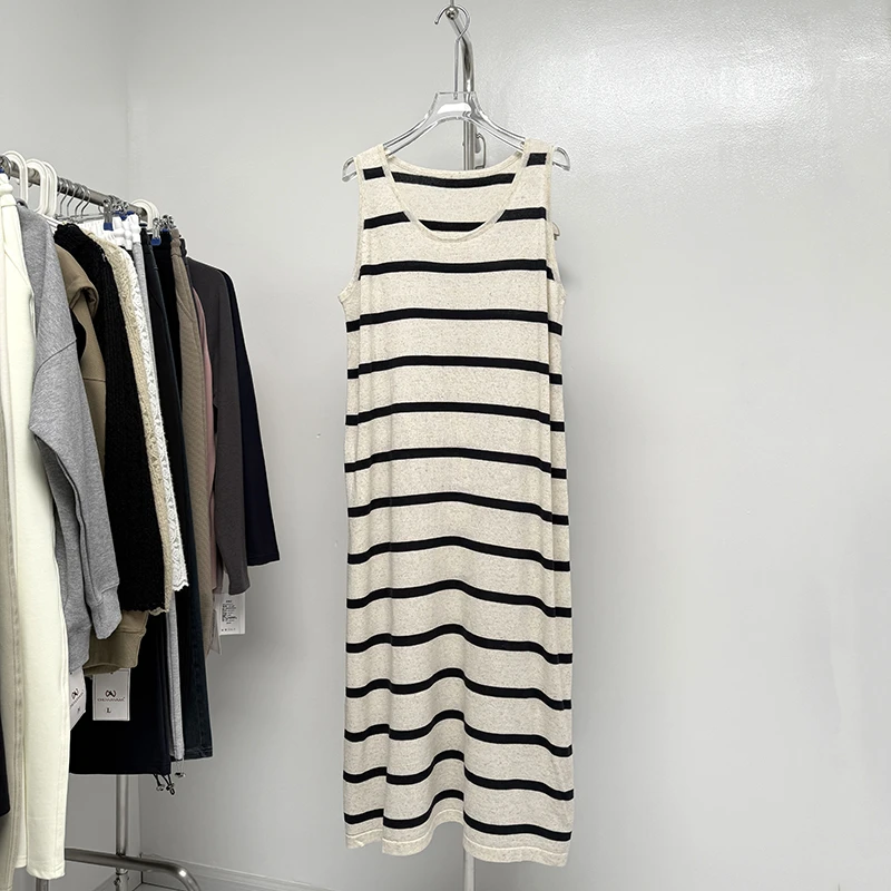 条纹连衣裙女纱点脏脏裙针织背心连衣裙女直筒休闲宽松百搭显瘦韩
