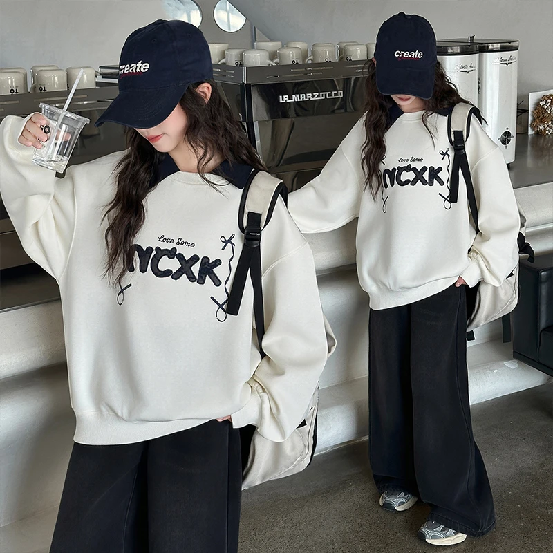 女童秋装时尚百搭2025新款卫衣6-15岁女孩洋气潮流休闲卫衣套装