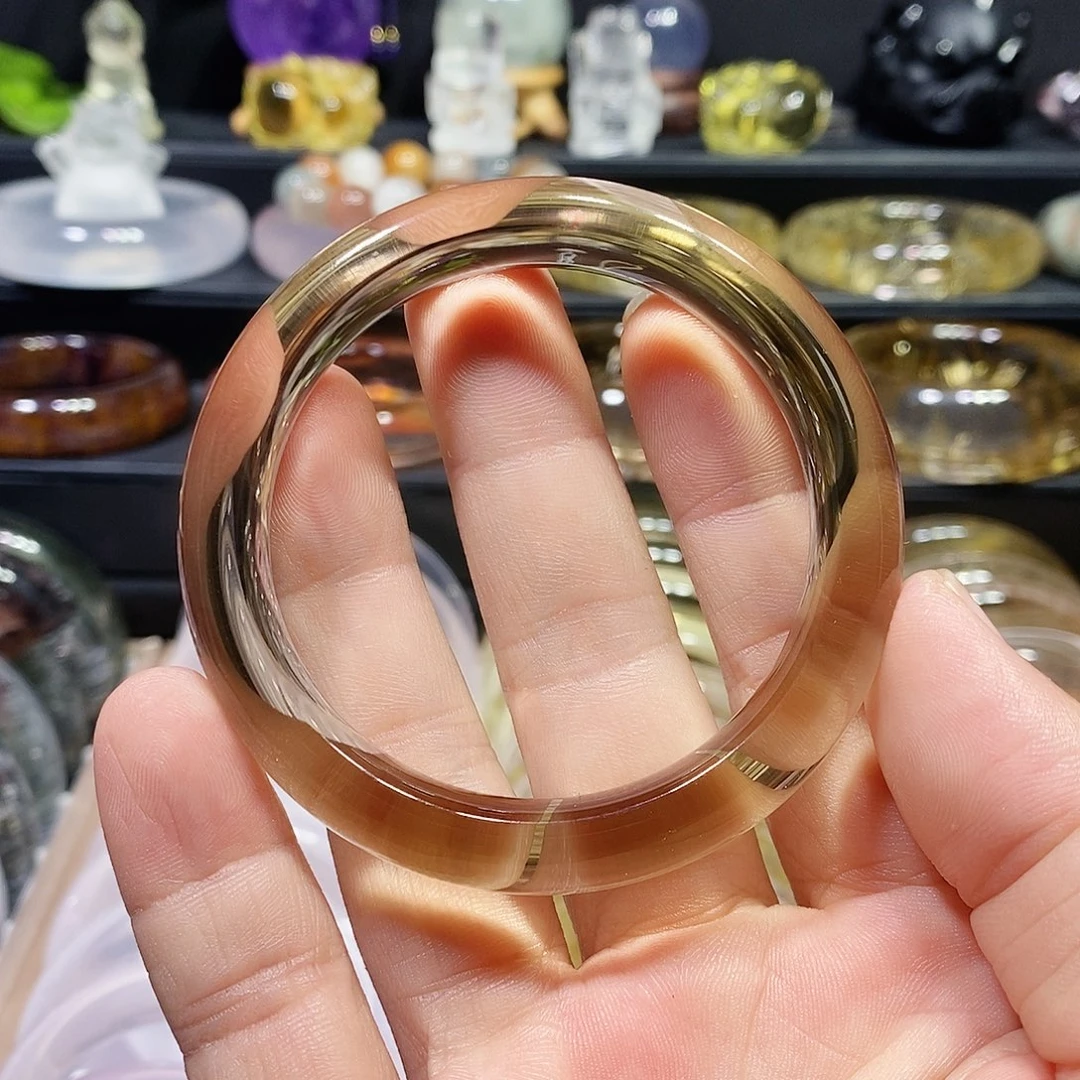 手镯水晶未镶嵌天然茶黄水晶手镯55圈口