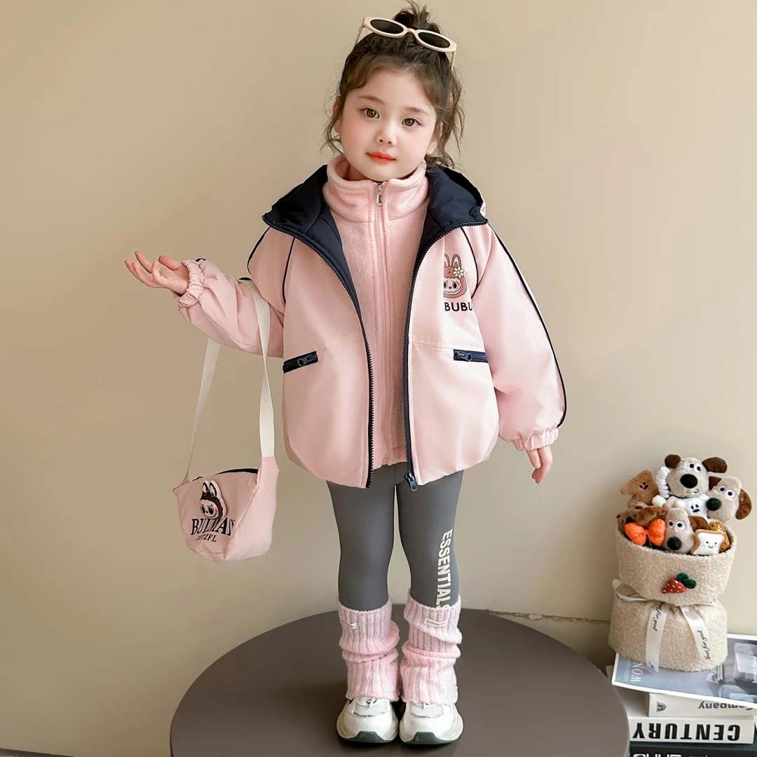 女童冲锋衣外套秋冬款2025新款洋气宝宝冬装夹棉加厚三合一两件套
