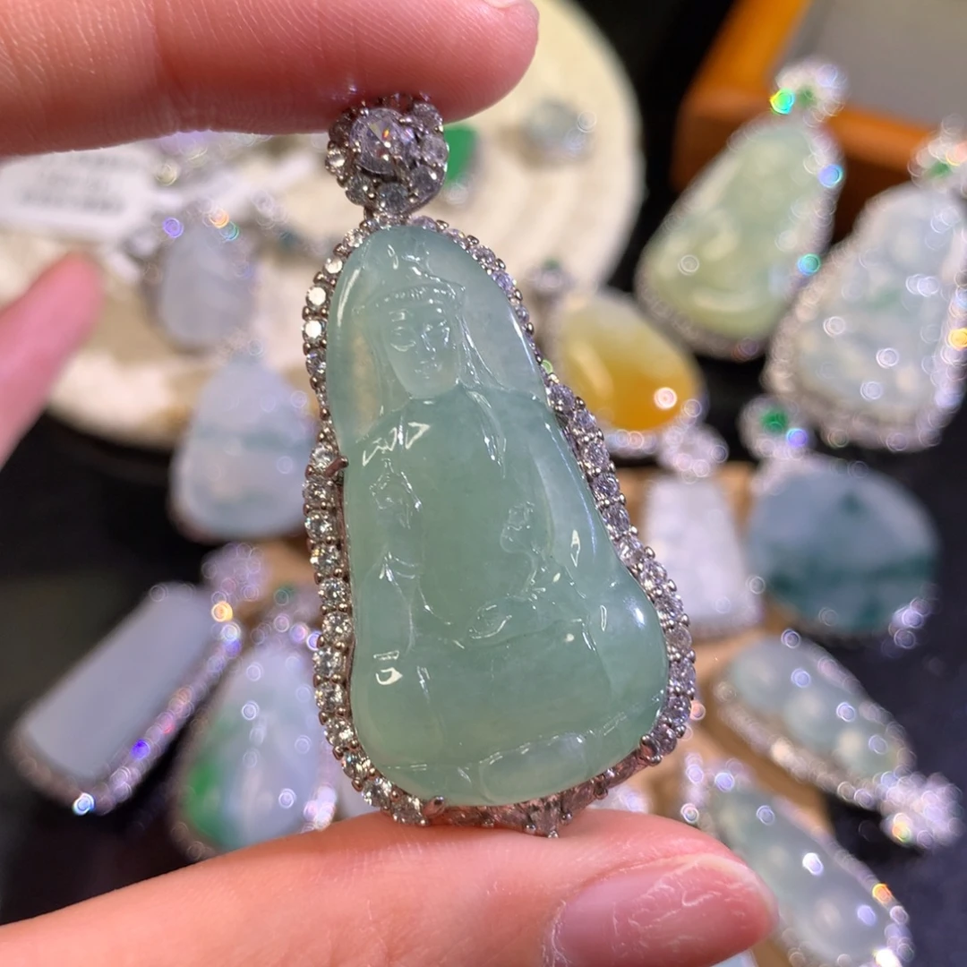 ･****翡翠银S925镶嵌吊坠(不含链)