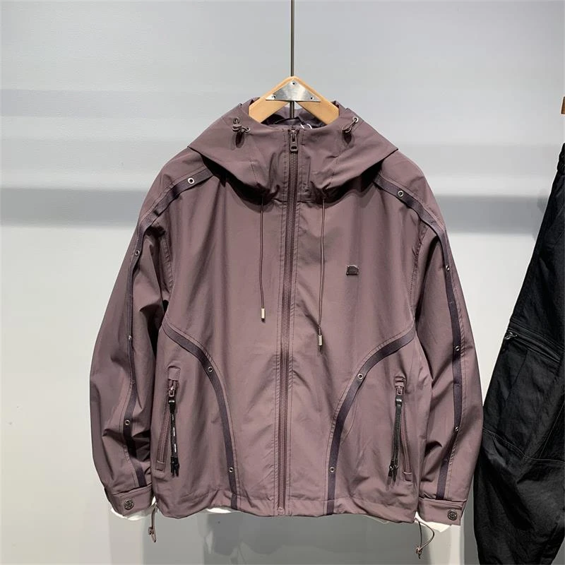 2025春季男士潮牌宽松连帽冲锋衣外套青年美式休闲百搭短款夹克男
