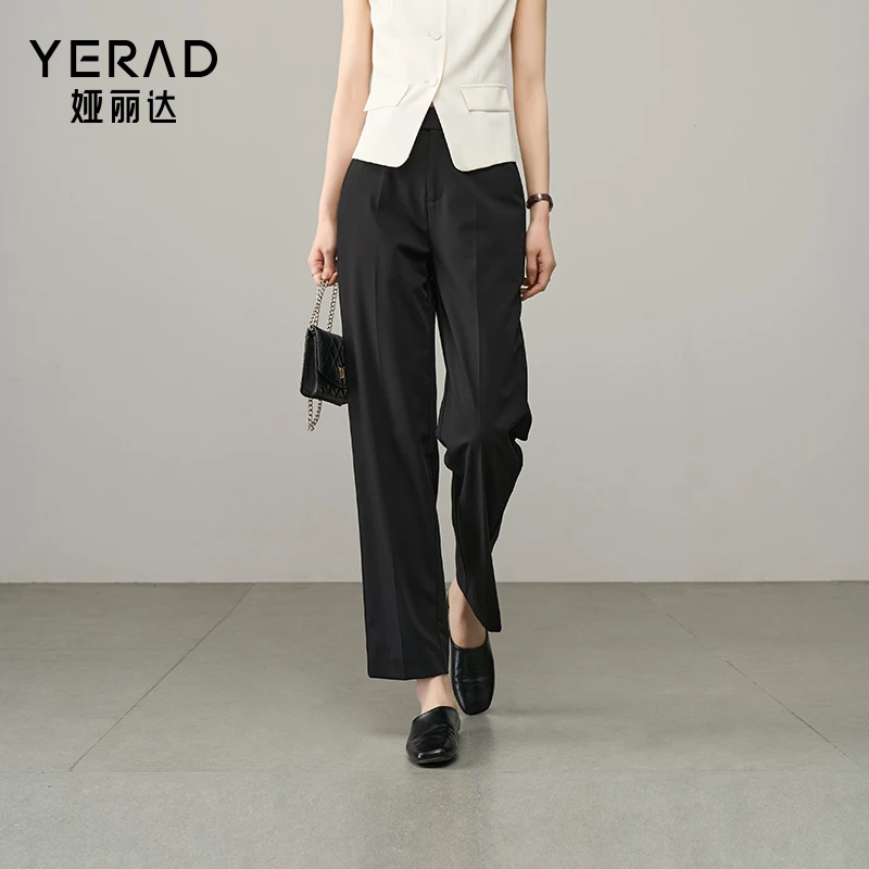 娅丽达九分直筒裤黑色裤子2025年夏季新款女小个子休闲裤通勤女裤