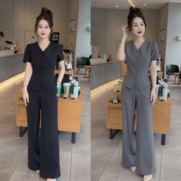 新款短袖短款两件套西装夏季套装夏装薄款气质职业西服外套小个子