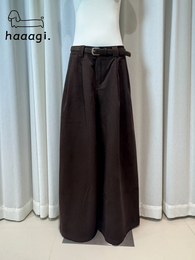 洗水棉牛仔裤宽体裤带腰带慵懒松弛秋冬女款高个子长裤