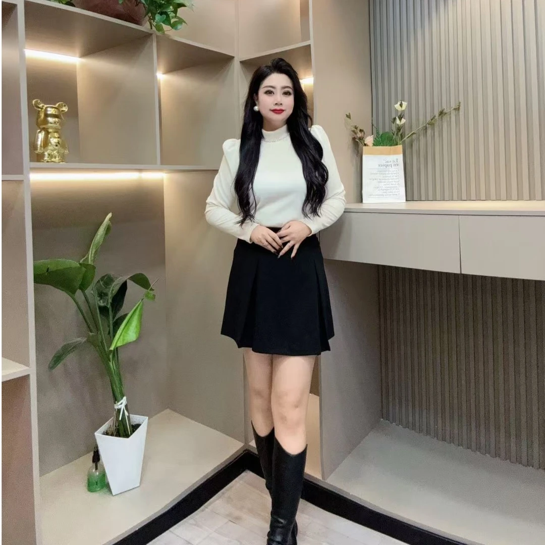 洋气小衫-【现】娃 9170个性领钻潮流百搭打底胖MM大码女装新款