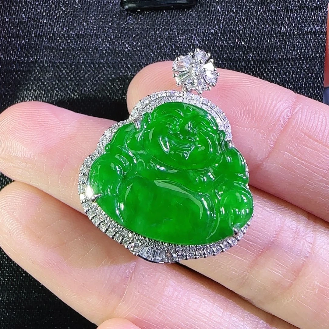 翡翠18K金镶嵌吊坠(不含链)