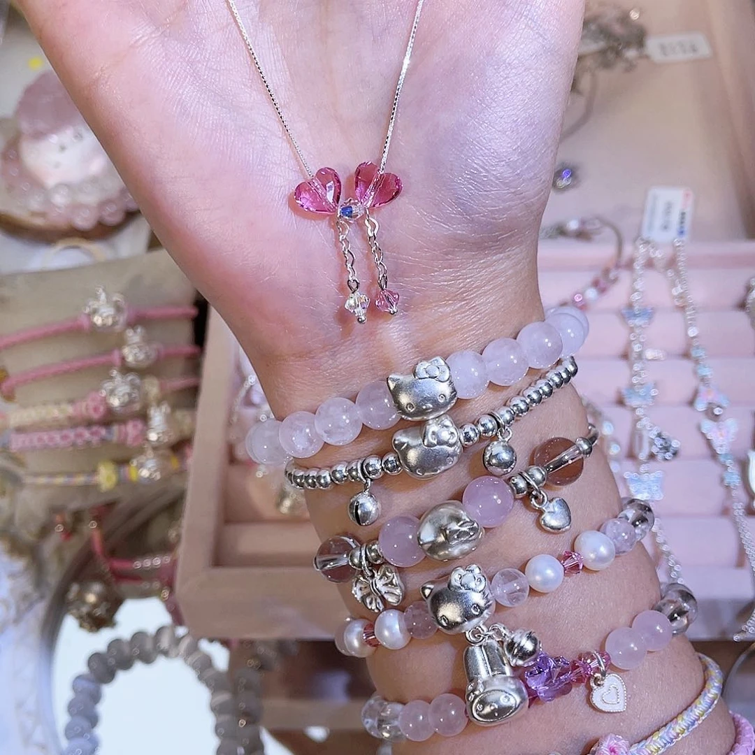 吊坠925银锆石爱心蝴蝶结项链