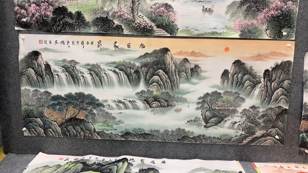 《旭日东升》 画芯尺寸：180cm*70cm山水画客厅办公