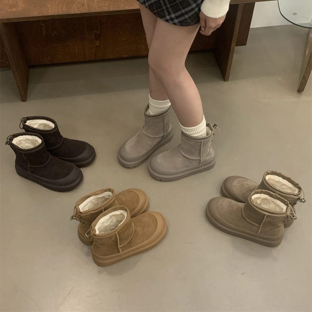 厚底圆头雪地靴女新款秋冬加绒保暖棉鞋巨好看时尚短筒软底短靴