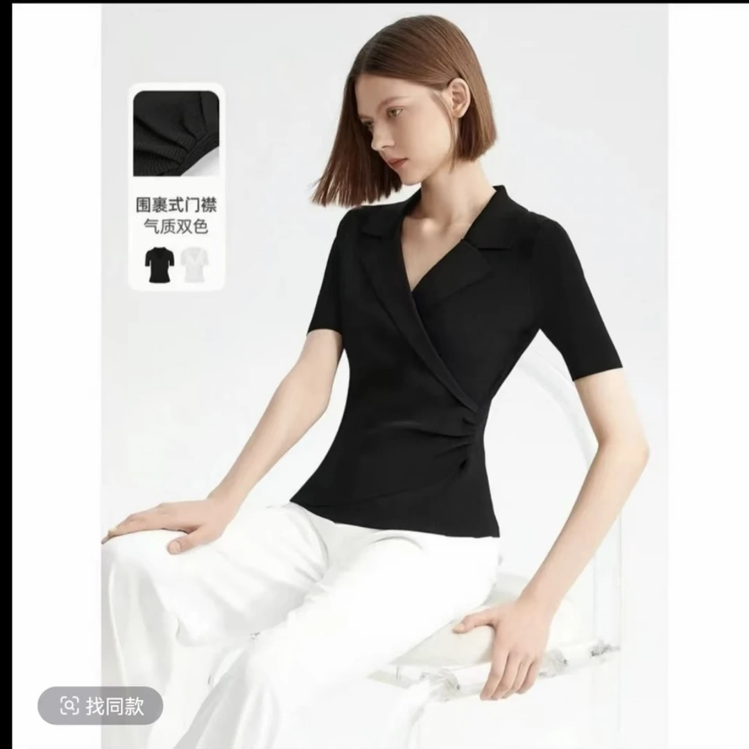 2X2300#V领T恤遮肉显瘦上衣