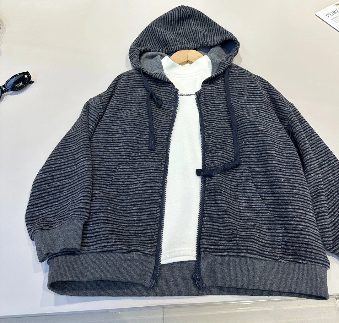 潮酷痞帅童装中大童秋装时髦装男童连帽条纹针织帽衫外套  25518