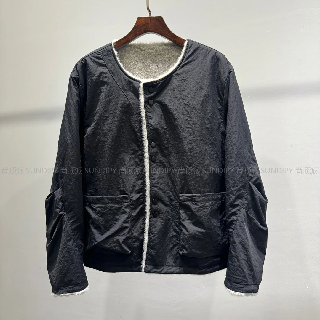 时尚通勤圆领座山雕加绒夹克潮牌INS男士冬季休闲宽松保暖外套