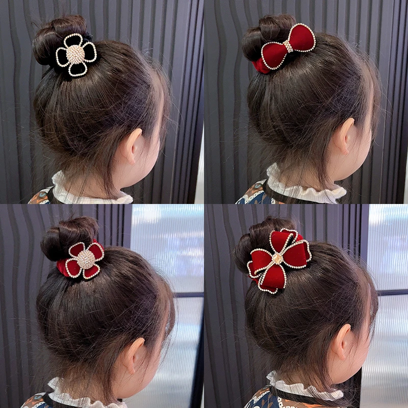 高弹力黑色扎马尾四叶草小女孩丝绒精致发绳优雅简约发圈盘发温柔