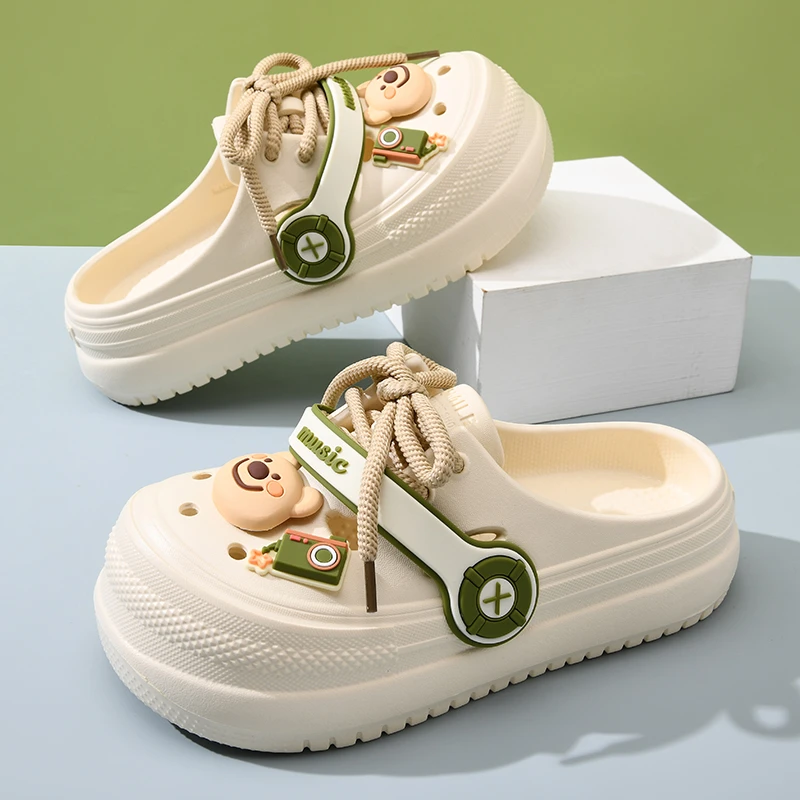 厚底洞洞鞋女夏季外穿新款防滑时尚ins潮耳机包头拖踩屎感凉拖鞋