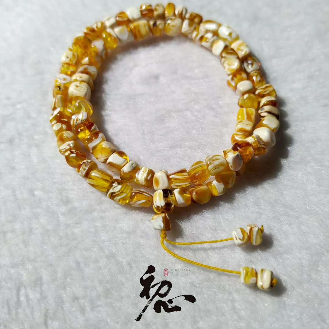 天然蜜蜡，沁彩拉丝方糖妖孽高品典藏溶洞双圈链子，嗷嗷好看！