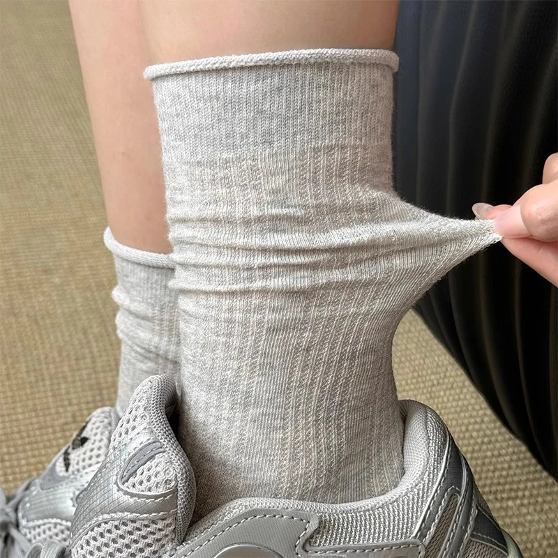 新款灰色袜子女中筒袜夏季薄款透气长袜配德训鞋月子袜堆堆袜夏天