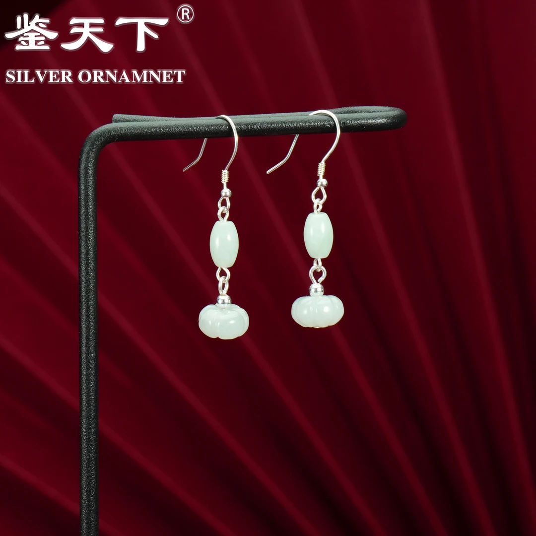 925银耳饰 [鉴天下] 时尚简约风南瓜珠长款耳饰07420059