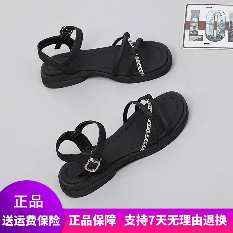 【惠特丽】2025大码女鞋夏季新款凉鞋水钻时尚一字带软底百搭显瘦41