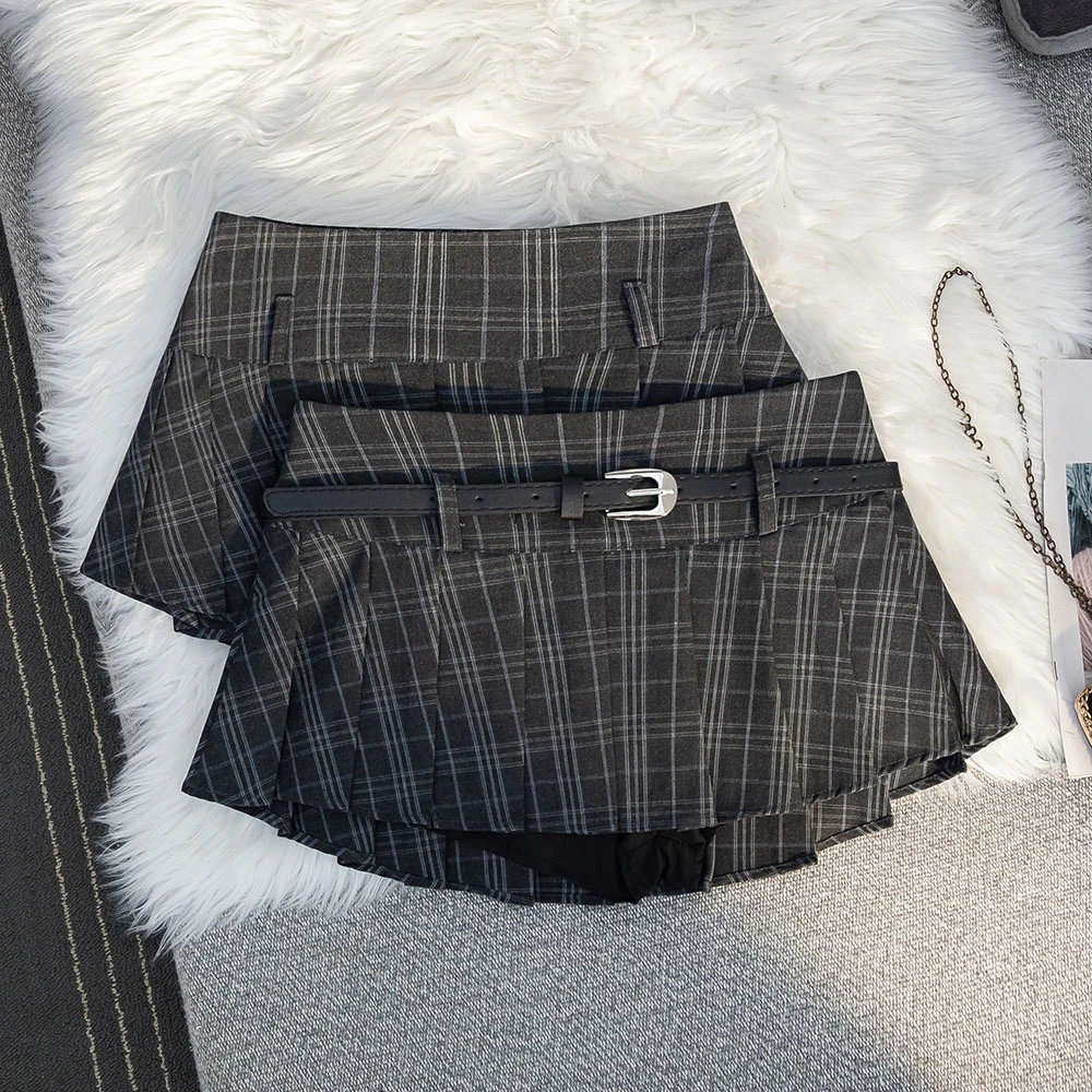 学院风复古辣妹格纹低腰百褶裙短裙半身裙女春夏新款显瘦A字裙子