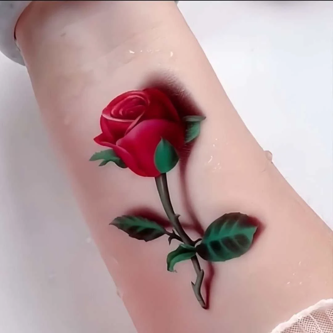 酷马3D彩色玫瑰花荷花纹身贴纸遮痕不反光防水防汗露肩纹身贴纸