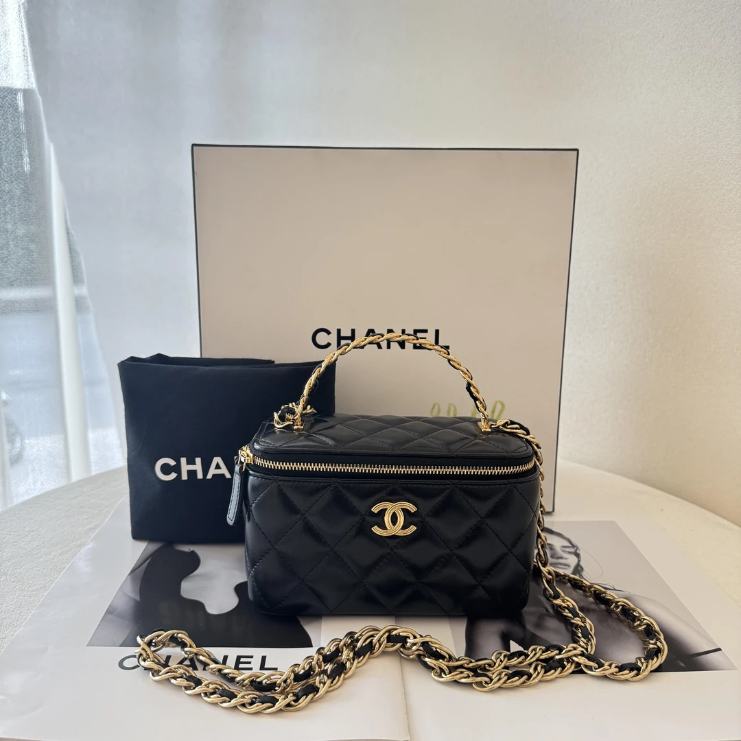 99新 Chanel/香奈儿 23s手柄长盒子黑金 手拎单肩斜挎包/甄选