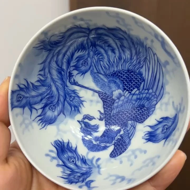 景轩柴窑手绘青花普洱凤凰手绘青花普洱主人杯茶具陶瓷