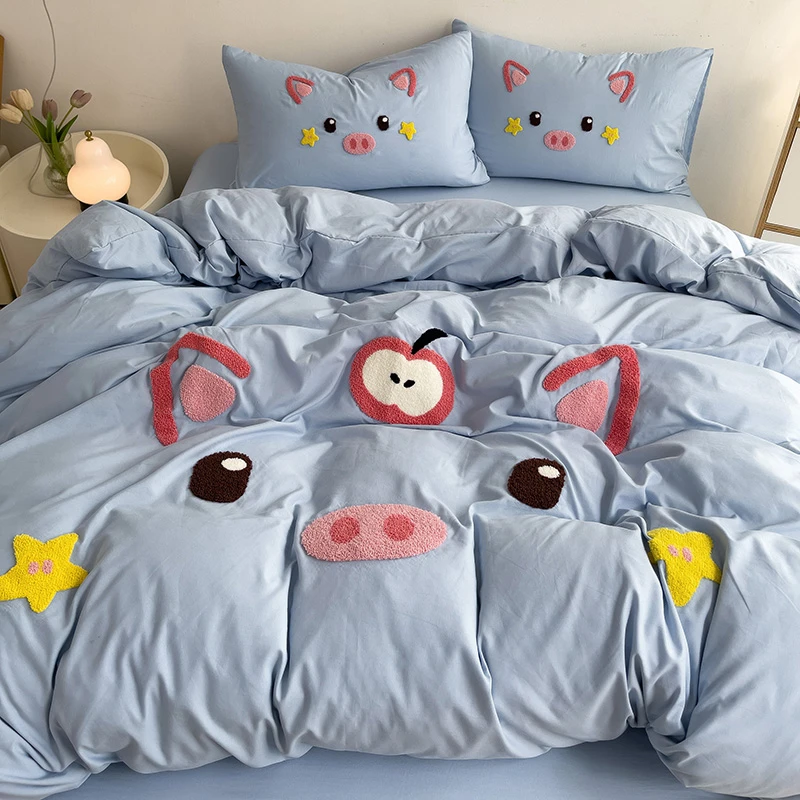 A类柔软亲肤松弛感床品毛巾绣工艺四件套双面可用被套床单三件套