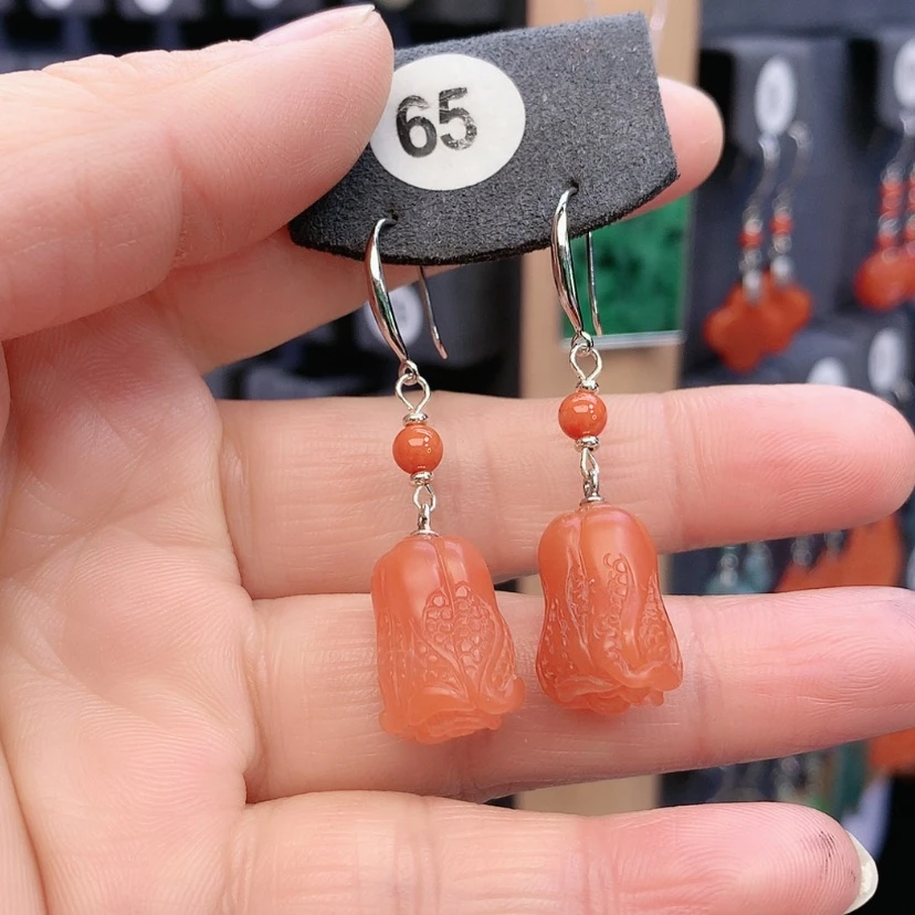 【闪购商品】南红玛瑙耳饰银S925镶嵌游**梦精美