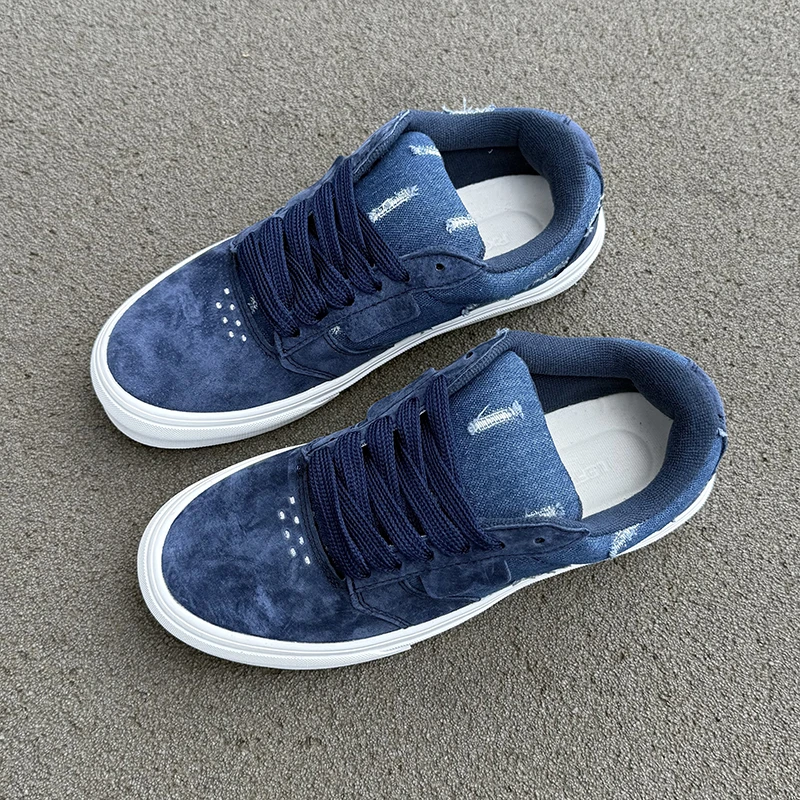 牛仔蓝低帮帆布鞋鞋舌加厚大码小众设计男鞋女鞋运动休闲板鞋情侣