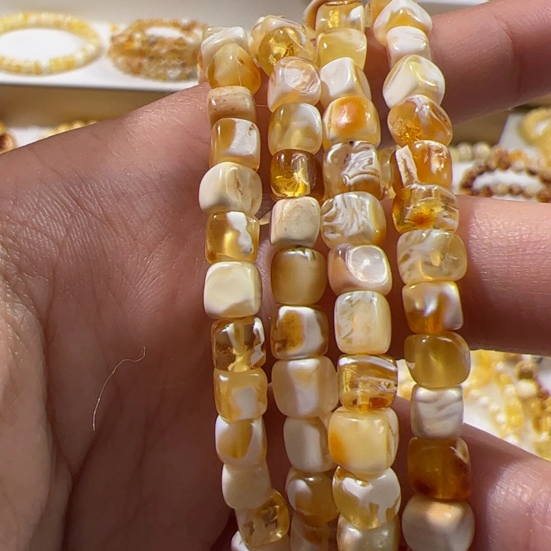 琥珀未镶嵌珠宝奇石金瓷白妖花小方糖