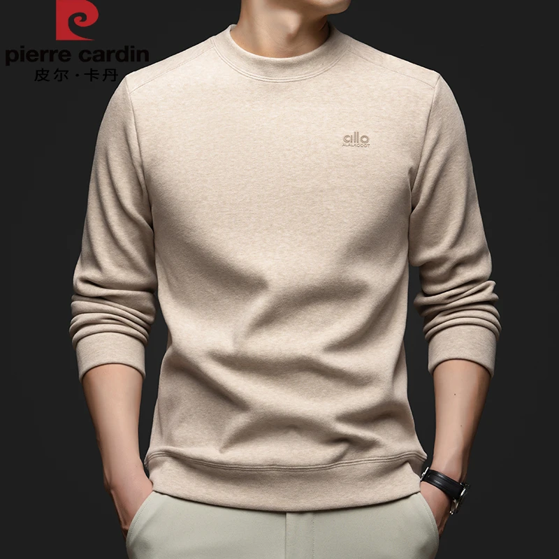 皮尔卡丹秋冬新款加厚德绒卫衣男士圆领双面绒保暖长袖T恤打底衫