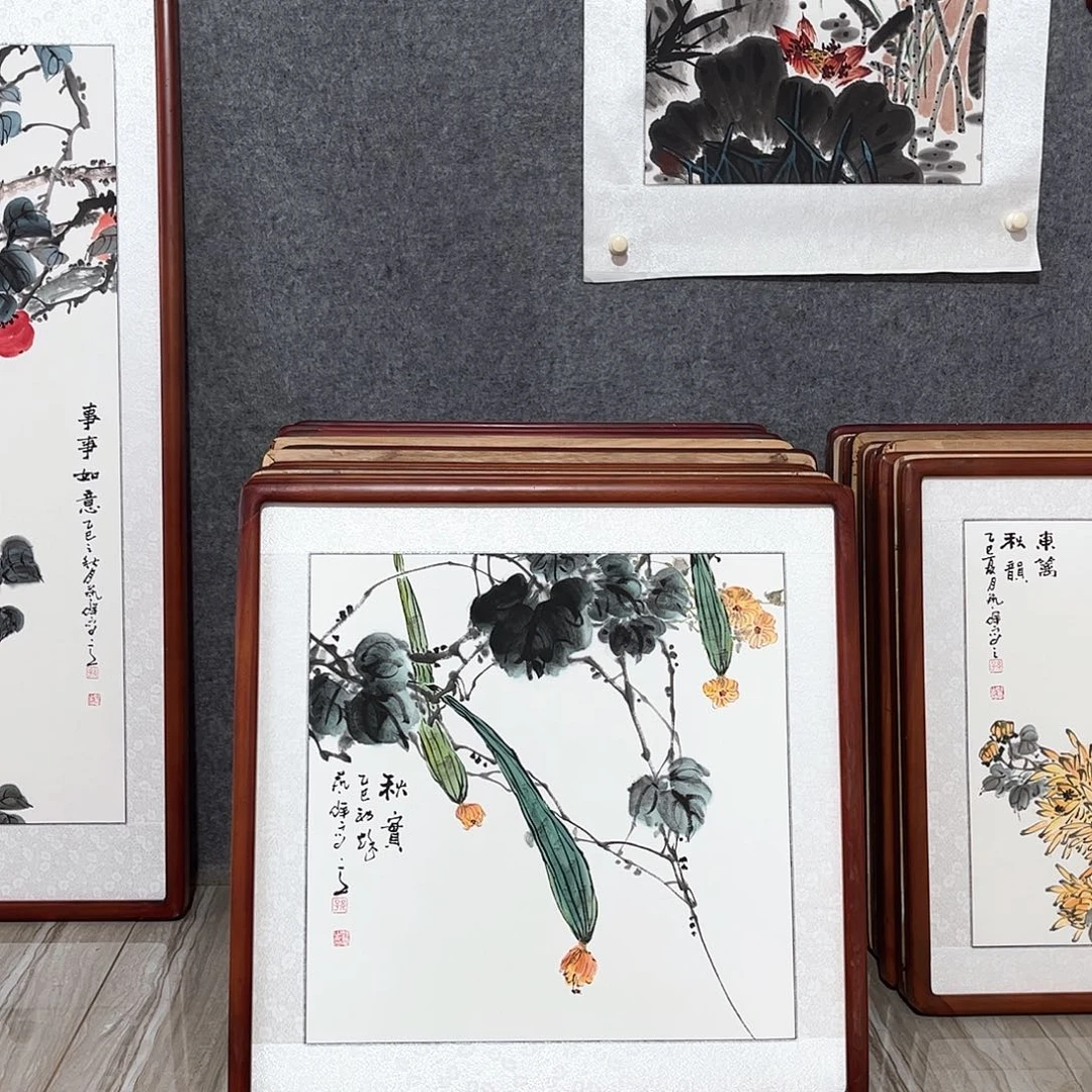 国画书画作品带框63×63