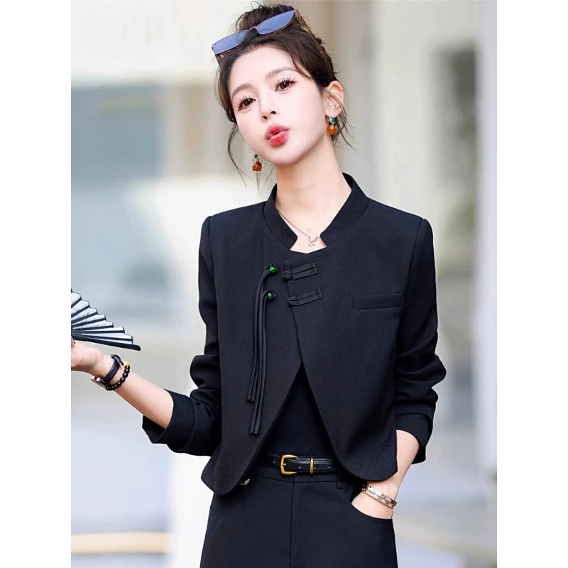 0508新中式盘扣立领西装外套女2025春秋新款流行爆款国风短款上衣