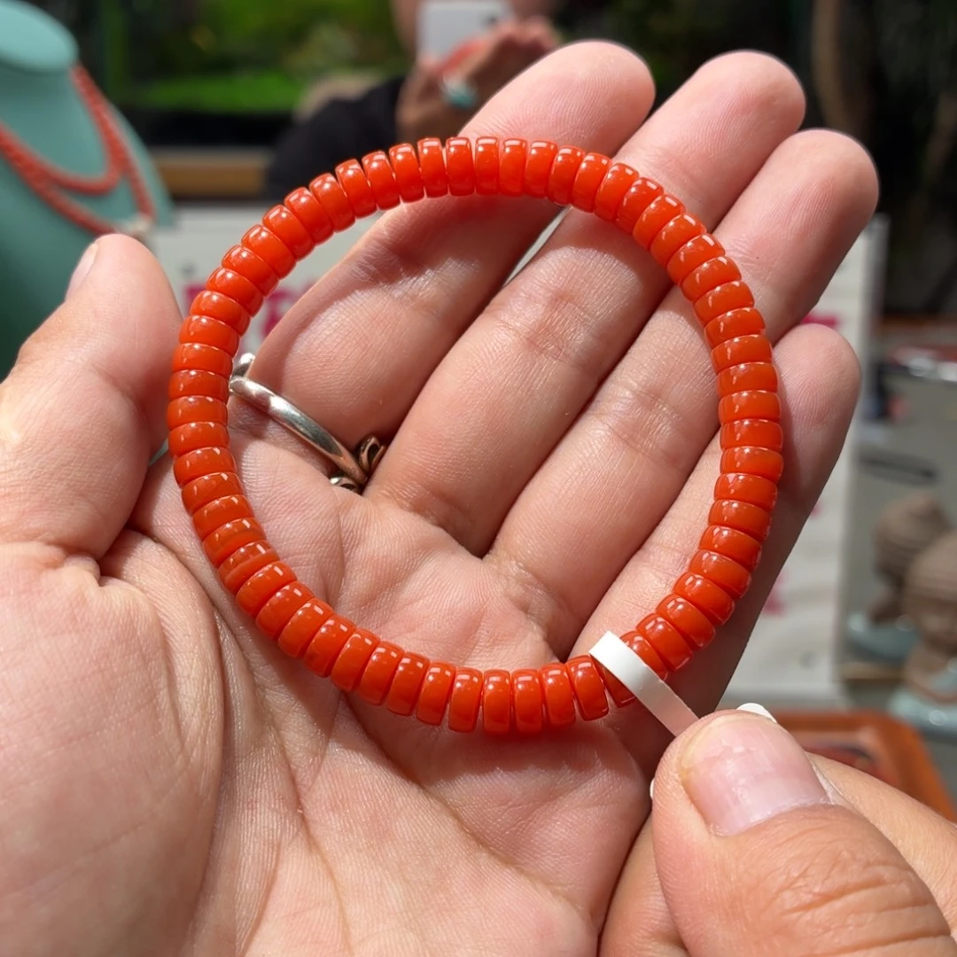 南红玛瑙手串未镶嵌大水沟柿子红直切手串6+