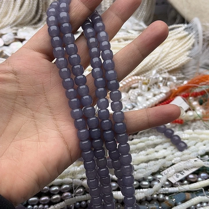 玛瑙/玉髓未镶嵌珠宝半成品一条8mm左右烟紫色和田玉老型珠