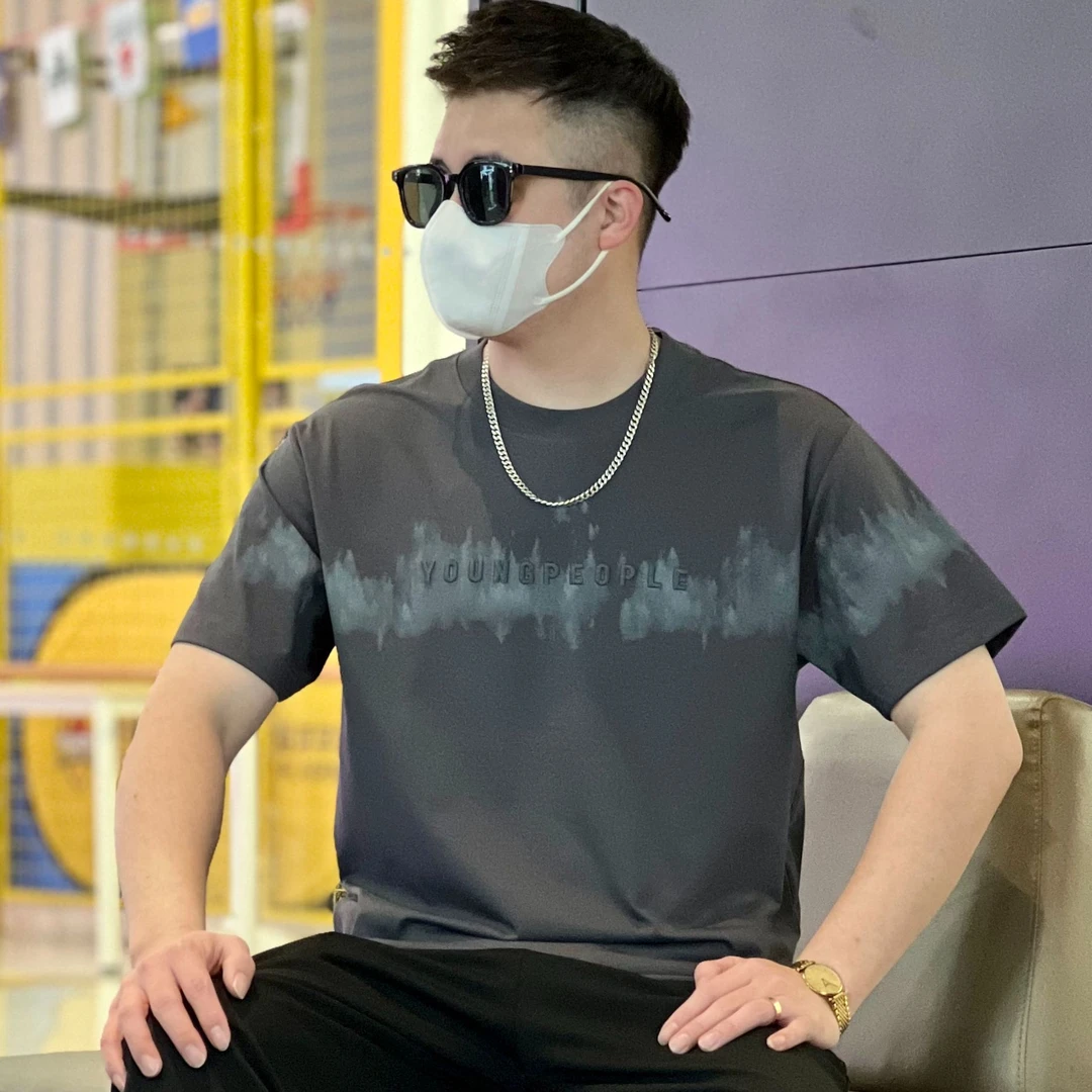 夏季新款潮牌短袖数码直喷刺绣工艺圆领T恤休闲百搭微宽松半袖男