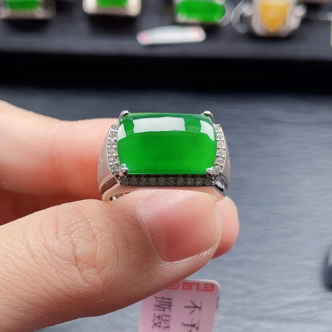 翡翠戒指银S925镶嵌天然a货翡翠2543