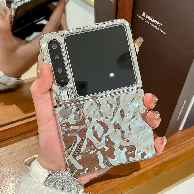 适用华为PuraX折叠屏手机壳电镀水波纹纯色pocket2小米mixfip2